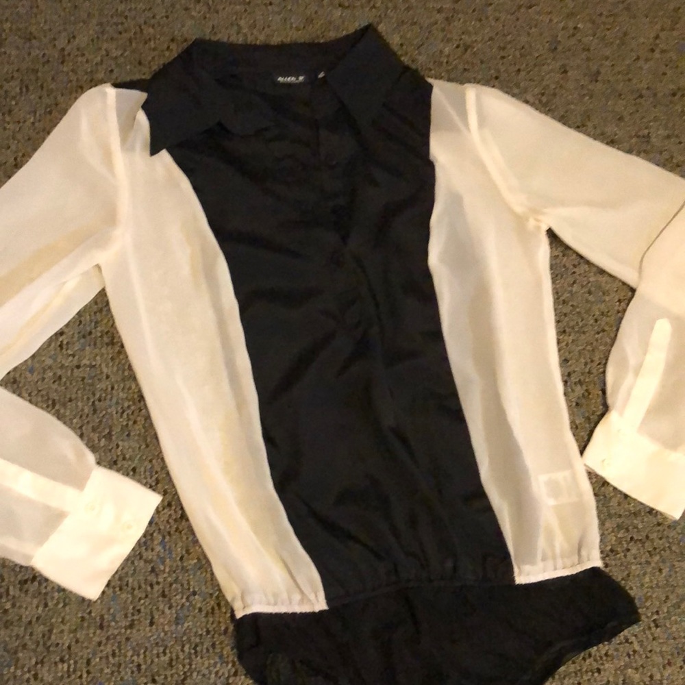 Black and white collared body suit